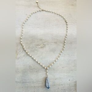 Elegant Pearl Beaded Necklace with Grey Pendant